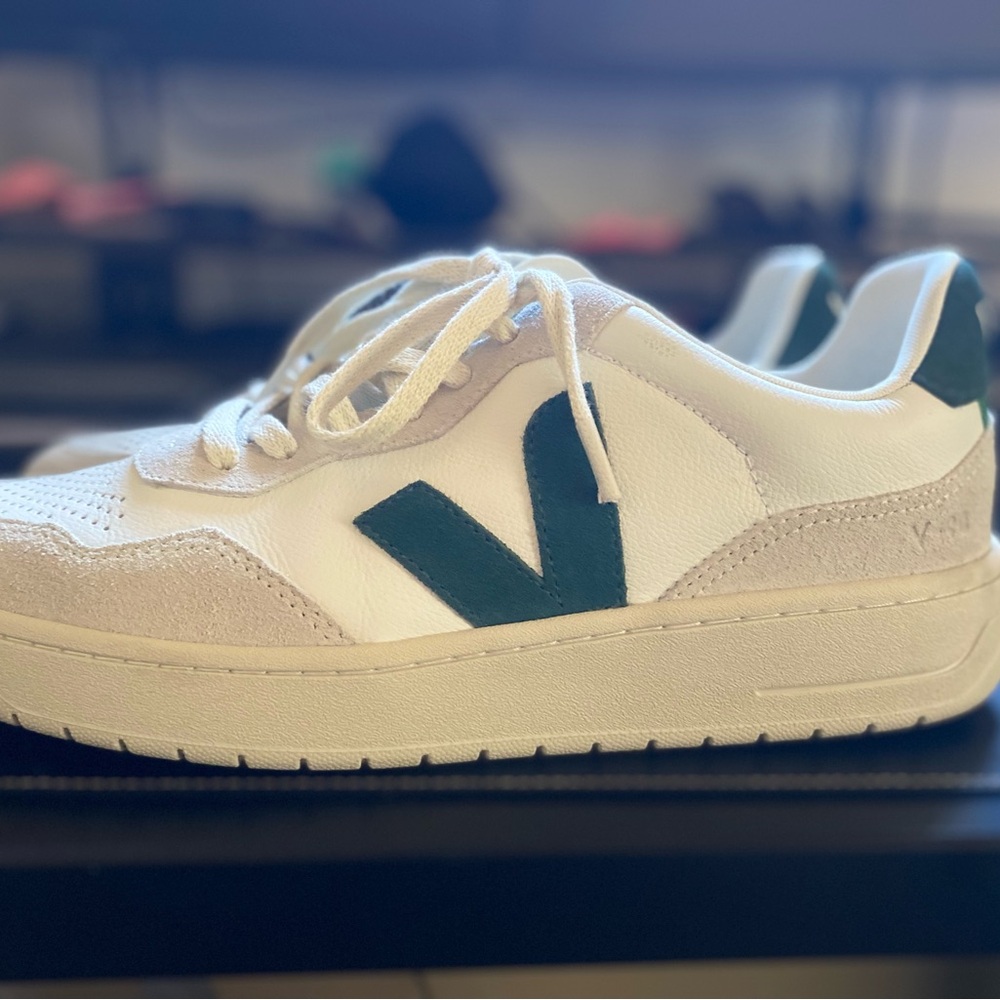 Veja White and Dark Green Casual Sneakers